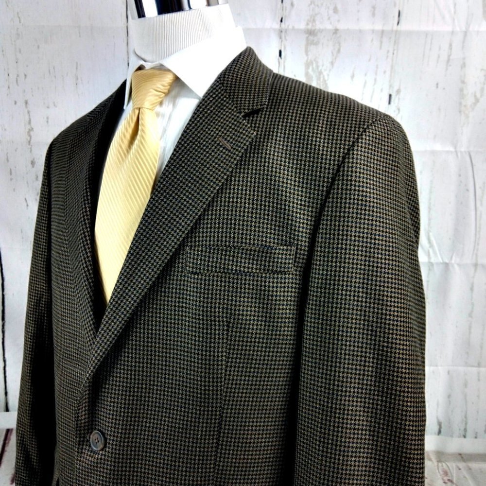 Croft & Barrow 44R 2 Button Brown Houndstooth Suit Blazer Sport Coat